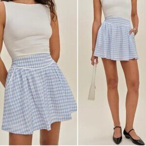 NEW Reformation Piper Mini Skirt Gingham Blue Crystal Check | US 2 UK 6